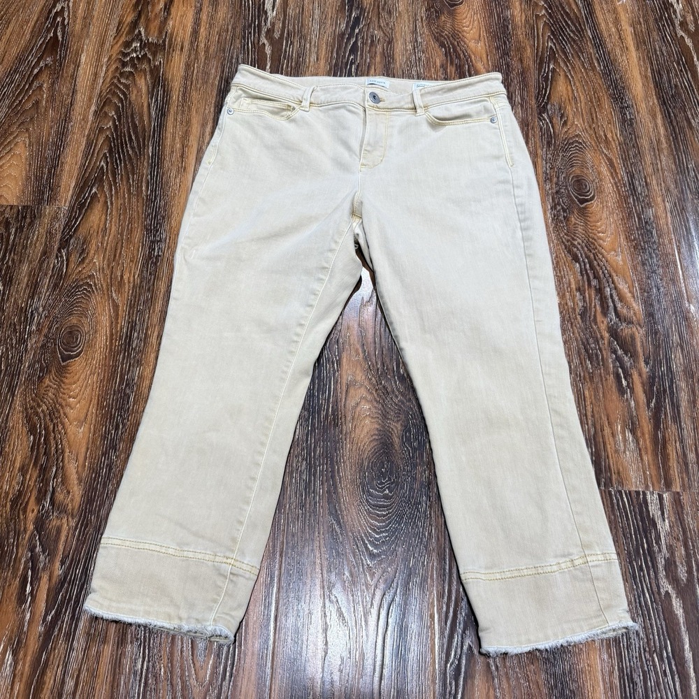 J JILL Denim Authentic Fit Crop Stretch Jeans Raw Hem Size 10 Yellowish Gold 10P